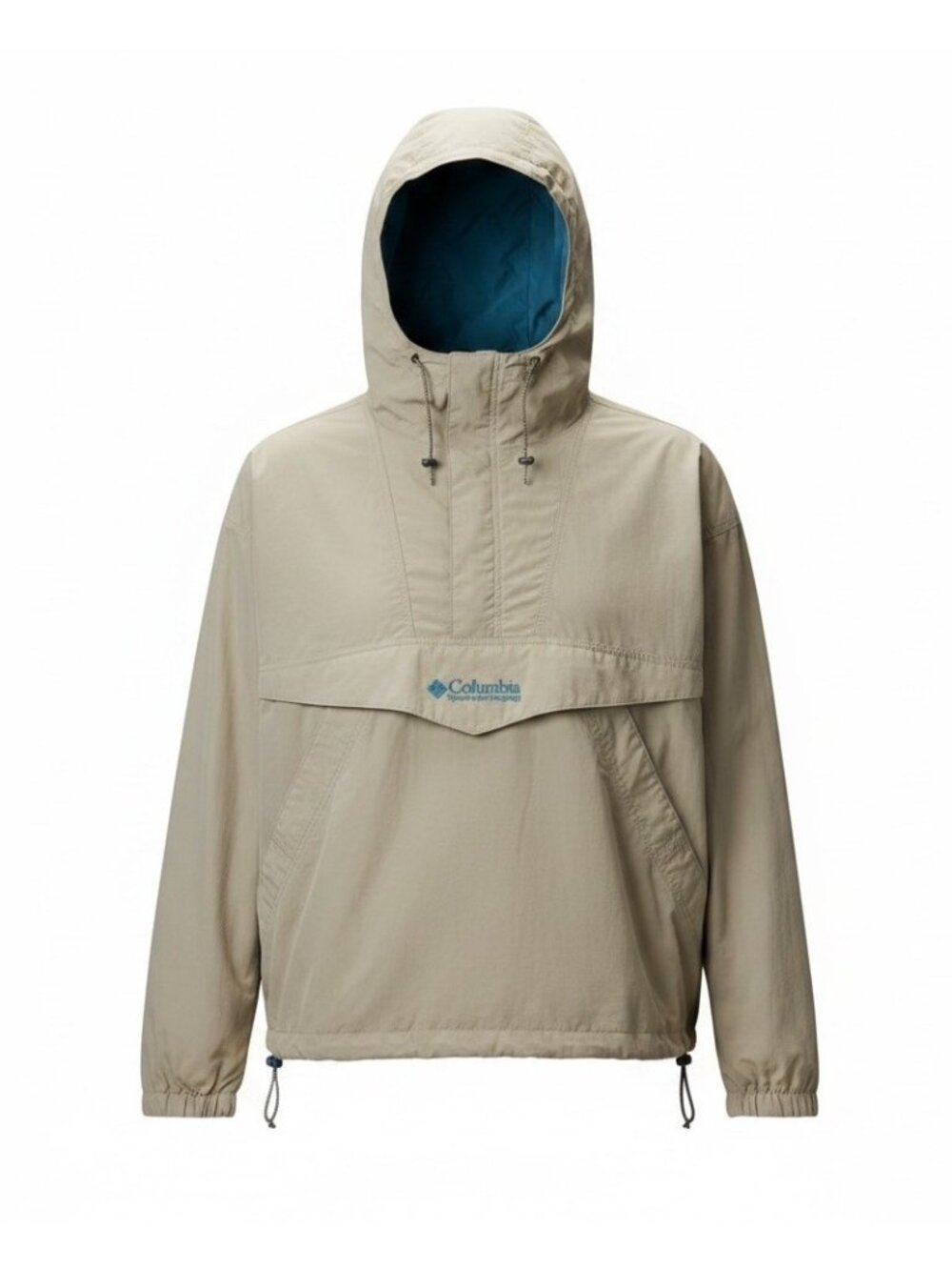 Vintage 90’s Columbia Sportswear Anorak Windbreaker Size Large Beige Blue Hood